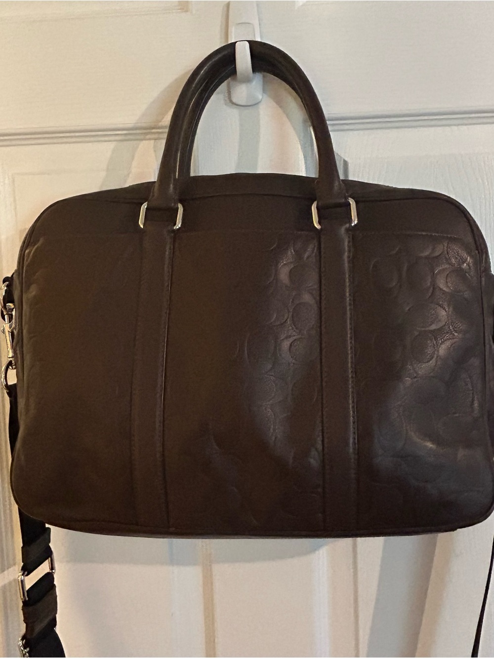 Coach Slim Brief Men's Embossed Leather Laptop Bag - Dark Brown F71798 - Picture 3 of 16